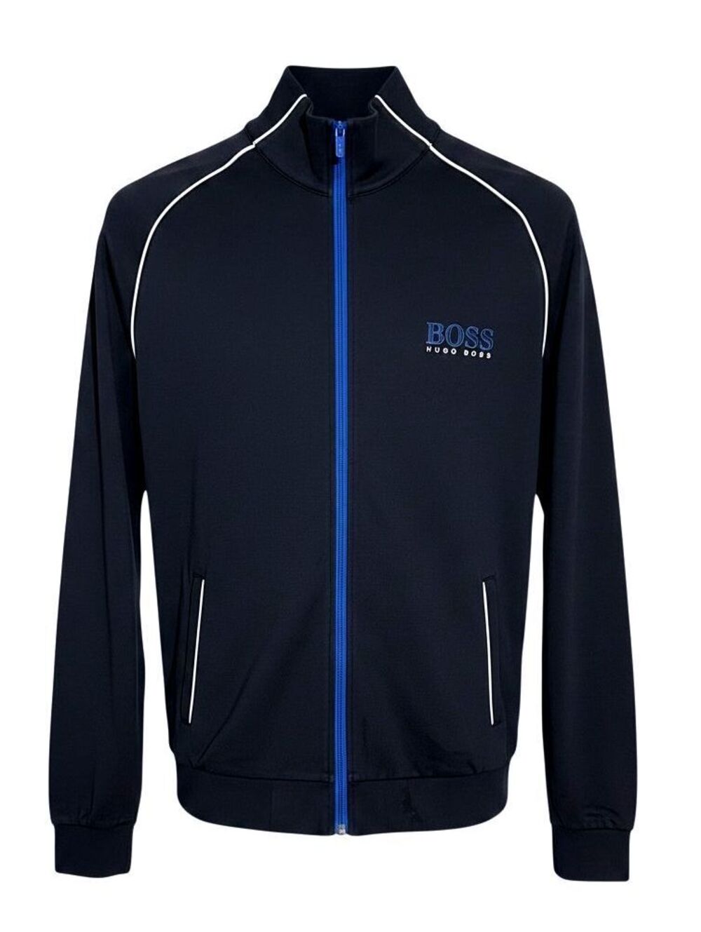 HUGO BOSS Mens XXL Navy Blue Cotton-Blend Logo Track Golf Casual Zip-Up Jacket
